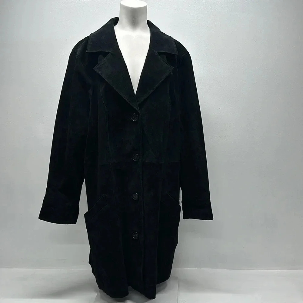 Dennis Basso Coat Heavyweight Leather Suede Jacket Pockets Black Plus Size 3X